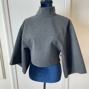 Gray boxy turtleneck cropped top dolman bell sleeves small